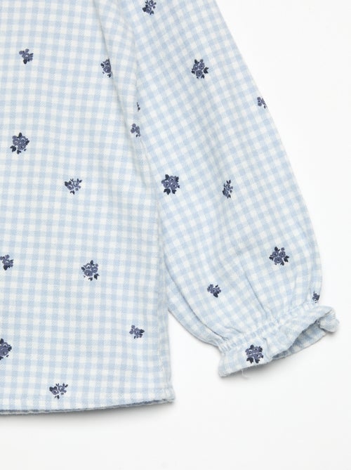 Pijama de 2 peças em flanela - Parte de cima abotoada + calças - Kiabi