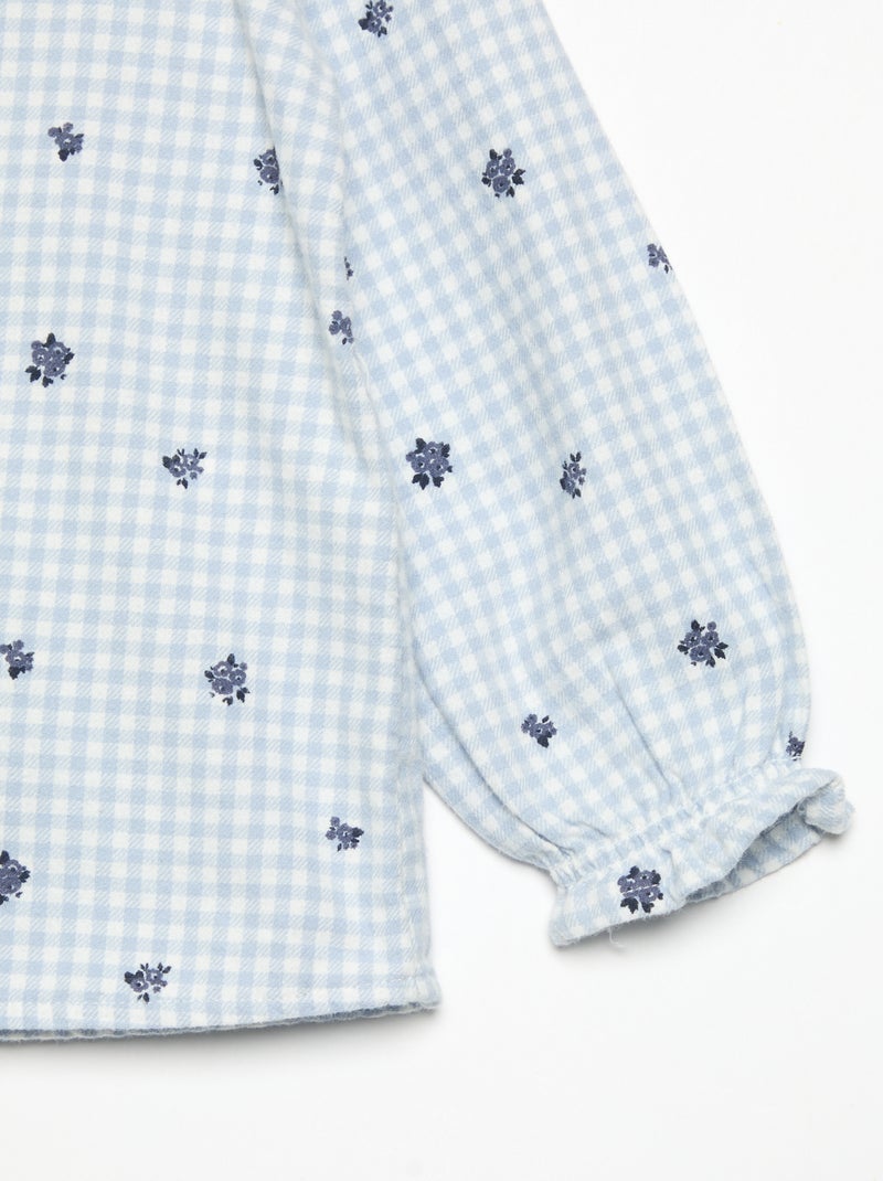 Pijama de 2 peças em flanela - Parte de cima abotoada + calças Azul - Kiabi