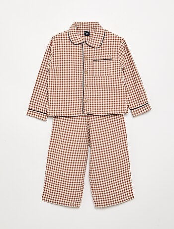 Pijama de 2 peças em flanela - Parte de cima abotoada + calças