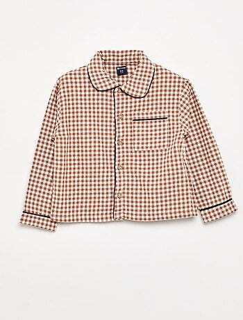 Pijama de 2 peças em flanela - Parte de cima abotoada + calças