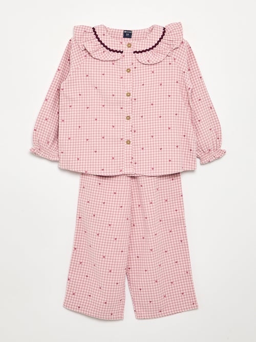 Pijama de 2 peças em flanela - Parte de cima abotoada + calças - Kiabi