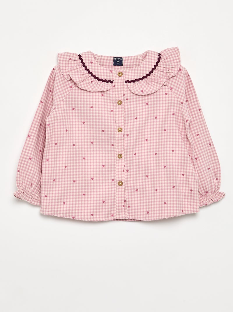 Pijama de 2 peças em flanela - Parte de cima abotoada + calças Rosa - Kiabi