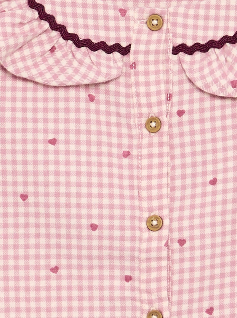 Pijama de 2 peças em flanela - Parte de cima abotoada + calças Rosa - Kiabi