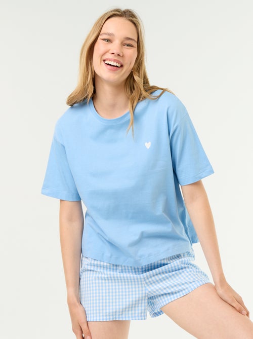 Pijama de 2 peças em jérsei de algodão - T-shirt + calções - Kiabi Pijama de 2 peças em jérsei de algodão - T-shirt + calções - Kiabi