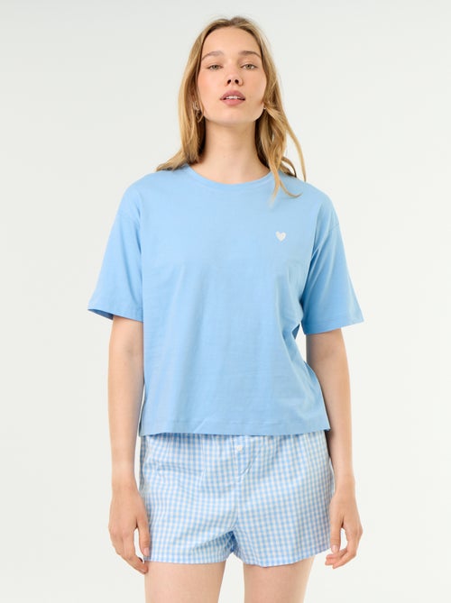 Pijama de 2 peças em jérsei de algodão - T-shirt + calções - Kiabi Pijama de 2 peças em jérsei de algodão - T-shirt + calções - Kiabi
