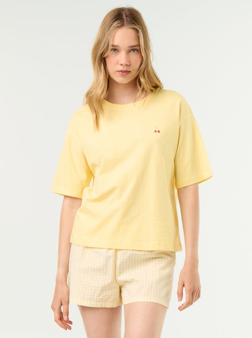 Pijama de 2 peças em jersey de algodão - T-shirt + calções - Kiabi Pijama de 2 peças em jersey de algodão - T-shirt + calções - Kiabi