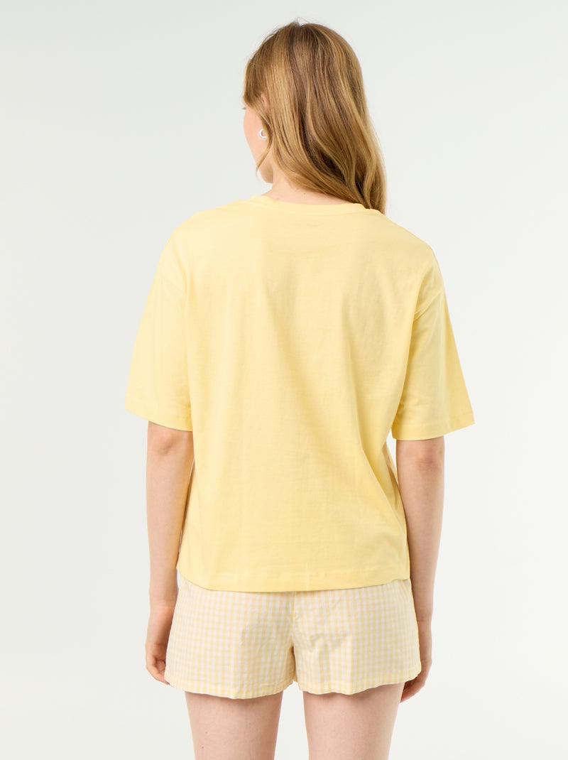 Pijama de 2 peças em jersey de algodão - T-shirt + calções Amarelo - Kiabi