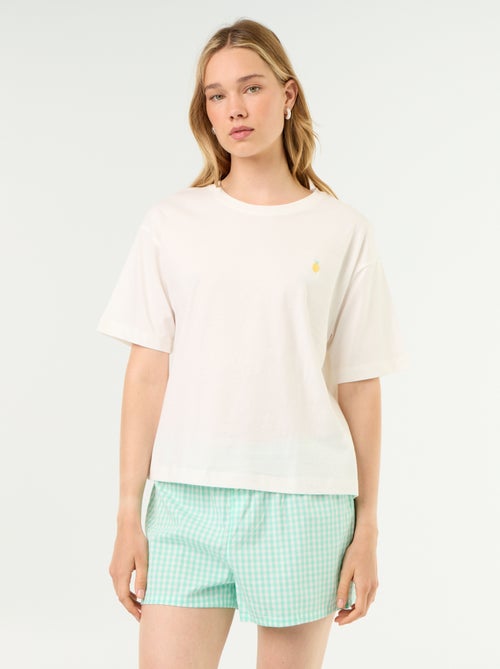 Pijama de 2 peças em jersey de algodão - T-shirt + calções - Kiabi Pijama de 2 peças em jersey de algodão - T-shirt + calções - Kiabi
