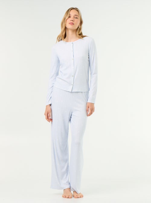 Pijama de 2 peças em malha pointelle - Cardigan + calças - Kiabi Pijama de 2 peças em malha pointelle - Cardigan + calças - Kiabi