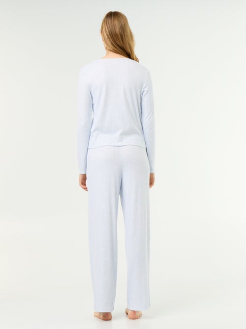 Pijama de 2 peças em malha pointelle - Cardigan + calças - Kiabi Pijama de 2 peças em malha pointelle - Cardigan + calças - Kiabi
