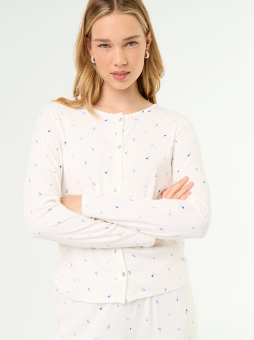 Pijama de 2 peças em malha pointelle - Cardigan + calças - Kiabi Pijama de 2 peças em malha pointelle - Cardigan + calças - Kiabi
