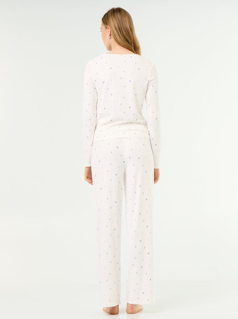 Pijama de 2 peças em malha pointelle - Cardigan + calças Branco - Kiabi