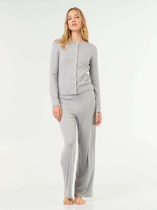 Pijama de 2 peças em malha pointelle - Cardigan + calças - Kiabi Pijama de 2 peças em malha pointelle - Cardigan + calças - Kiabi