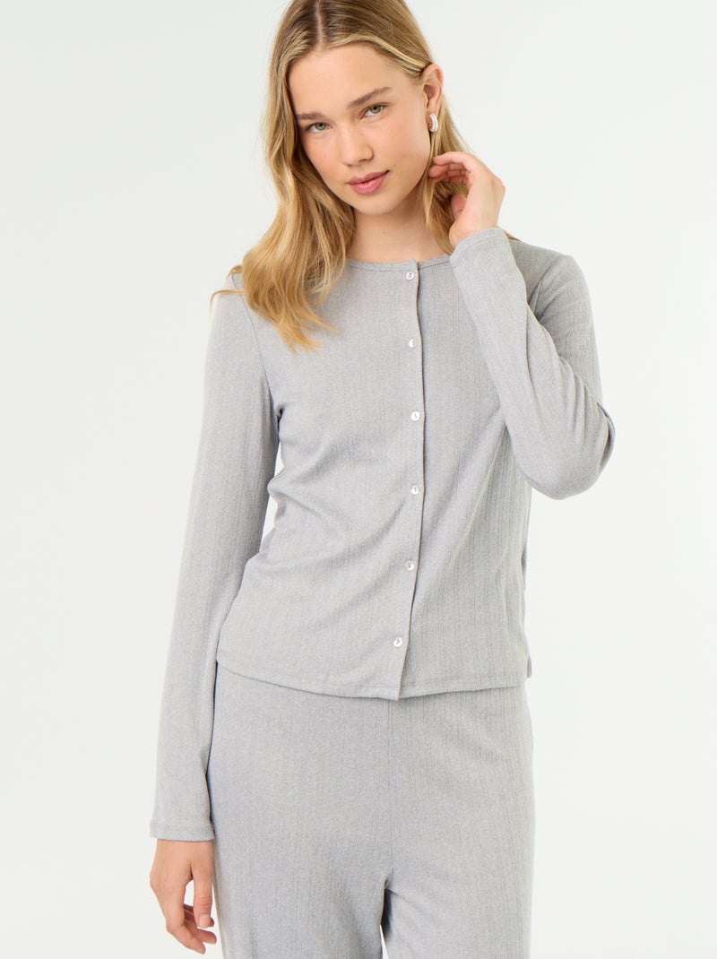 Pijama de 2 peças em malha pointelle - Cardigan + calças Cinza - Kiabi