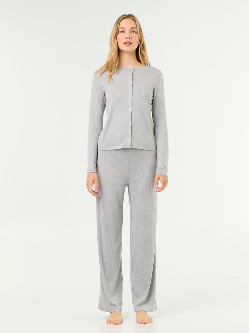 Pijama de 2 peças em malha pointelle - Cardigan + calças Cinza - Kiabi