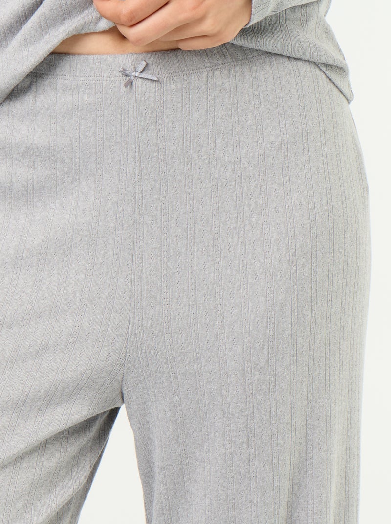 Pijama de 2 peças em malha pointelle - Cardigan + calças Cinza - Kiabi