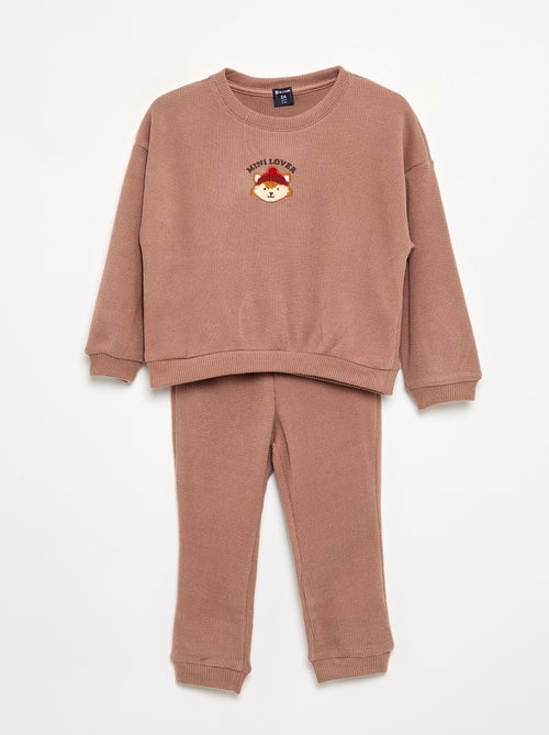 Pijama de 2 peças em malha waffle - Camisola + calças - Kiabi