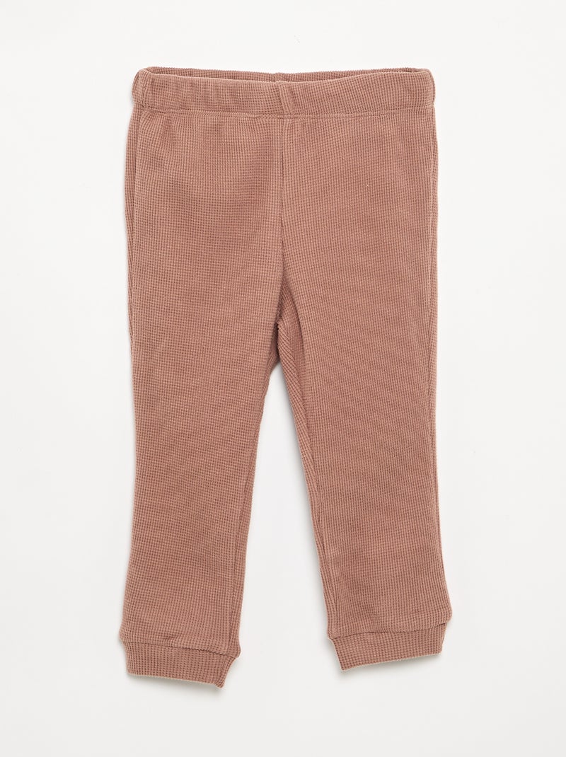 Pijama de 2 peças em malha waffle - Camisola + calças Castanho - Kiabi