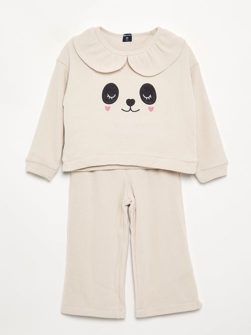 Pijama de 2 peças em malha waffle - Camisola + calças - Kiabi