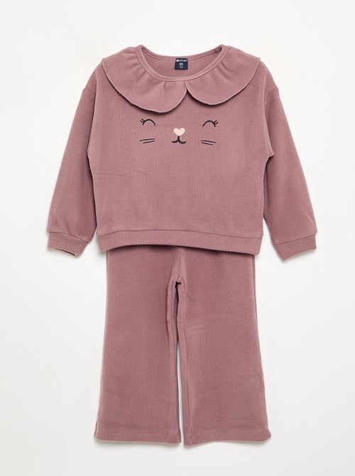 Pijama de 2 peças em malha waffle - Camisola + calças - Kiabi