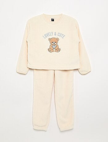 Pijama de 2 peças em polar coral - Camisola + calças