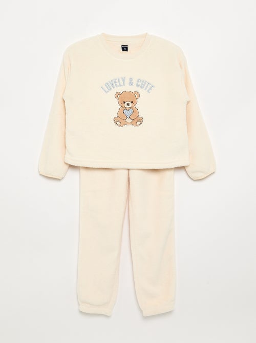 Pijama de 2 peças em polar coral - Camisola + calças - Kiabi