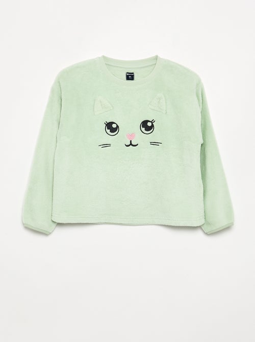 Pijama de 2 peças em polar coral - Camisola + calças - Kiabi