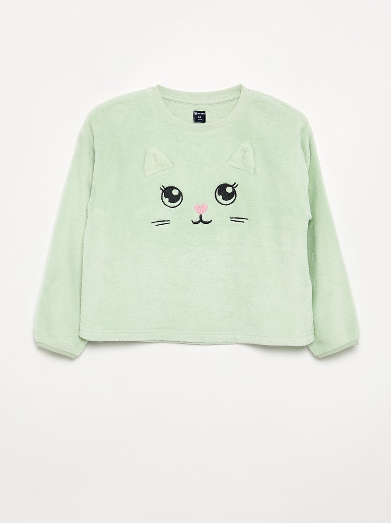 Pijama de 2 peças em polar coral - Camisola + calças Verde - Kiabi