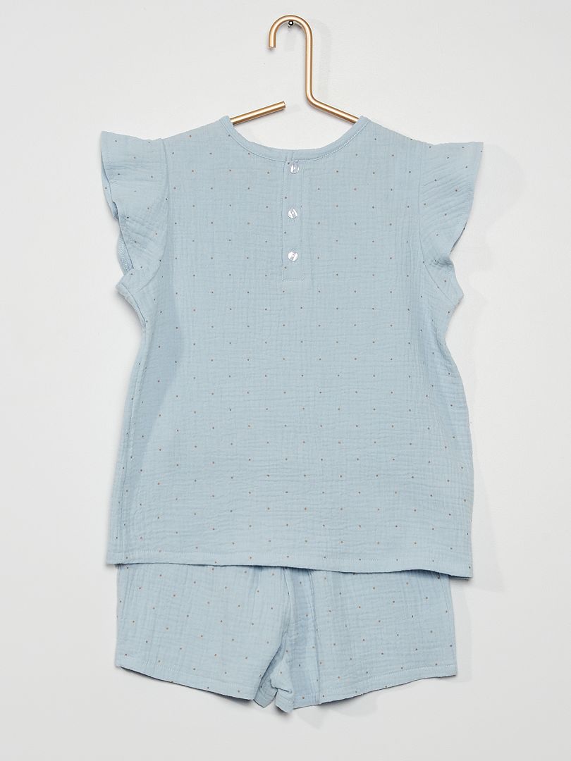 Pijama de 2 peças em tecido de gaze dupla de algodão AZUL - Kiabi