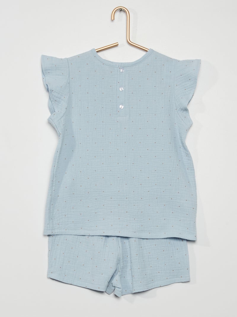 Pijama de 2 peças em tecido de gaze dupla de algodão AZUL - Kiabi