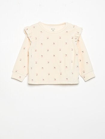 Pijama de 2 peças em veludo - Camisola com folhos nas cavas + calças