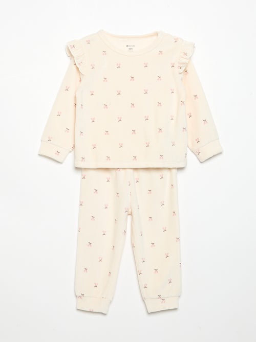 Pijama de 2 peças em veludo - Camisola com folhos nas cavas + calças - Kiabi Pijama de 2 peças em veludo - Camisola com folhos nas cavas + calças - Kiabi