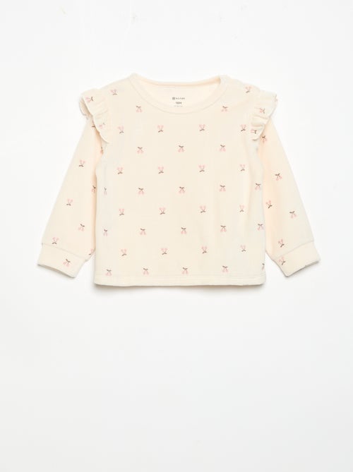 Pijama de 2 peças em veludo - Camisola com folhos nas cavas + calças - Kiabi Pijama de 2 peças em veludo - Camisola com folhos nas cavas + calças - Kiabi