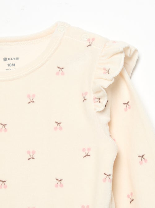 Pijama de 2 peças em veludo - Camisola com folhos nas cavas + calças - Kiabi Pijama de 2 peças em veludo - Camisola com folhos nas cavas + calças - Kiabi