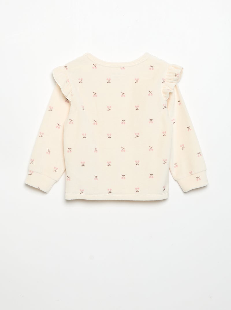 Pijama de 2 peças em veludo - Camisola com folhos nas cavas + calças Bege - Kiabi