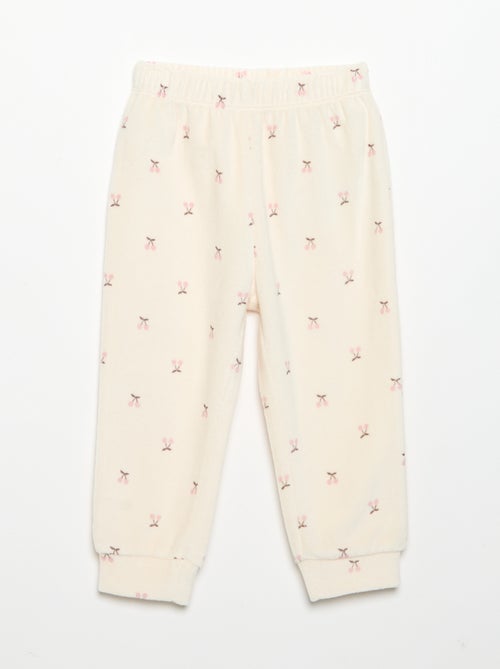 Pijama de 2 peças em veludo - Camisola com folhos nas cavas + calças - Kiabi Pijama de 2 peças em veludo - Camisola com folhos nas cavas + calças - Kiabi
