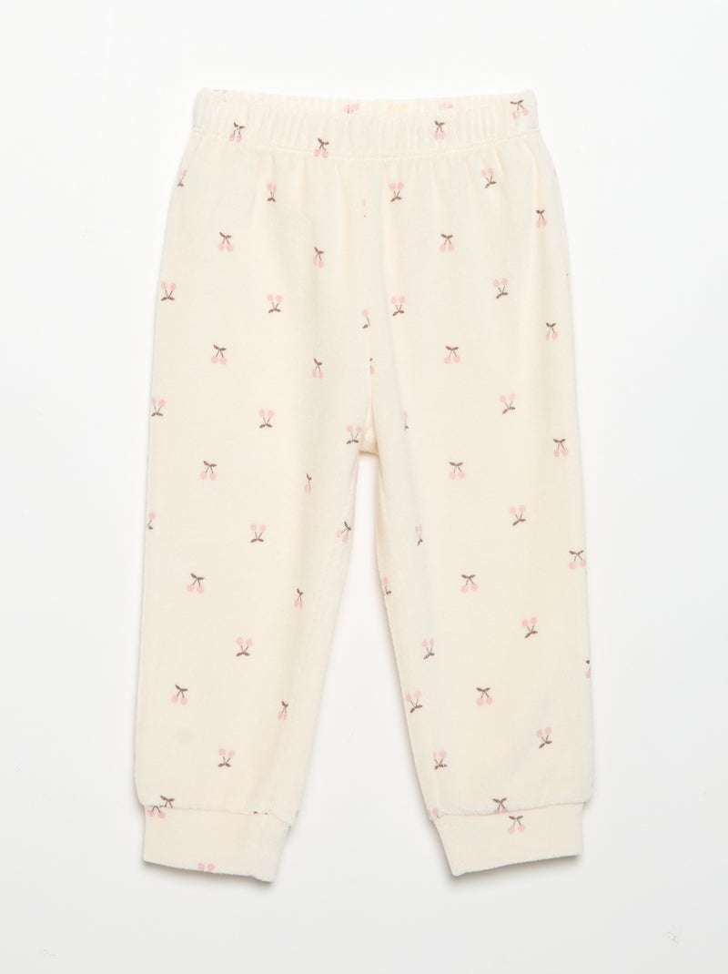 Pijama de 2 peças em veludo - Camisola com folhos nas cavas + calças Bege - Kiabi