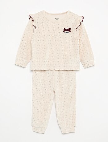 Pijama de 2 peças em veludo - Camisola com folhos nas cavas + calças