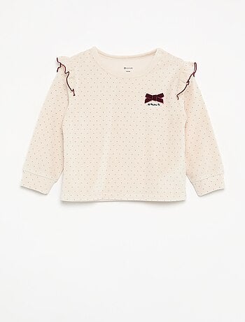 Pijama de 2 peças em veludo - Camisola com folhos nas cavas + calças