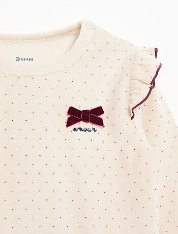 Pijama de 2 peças em veludo - Camisola com folhos nas cavas + calças