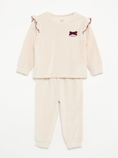 Pijama de 2 peças em veludo - Camisola com folhos nas cavas + calças - Kiabi