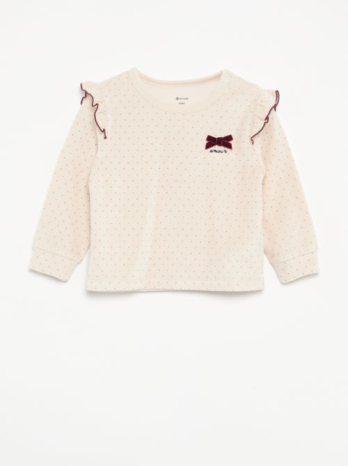 Pijama de 2 peças em veludo - Camisola com folhos nas cavas + calças - Kiabi