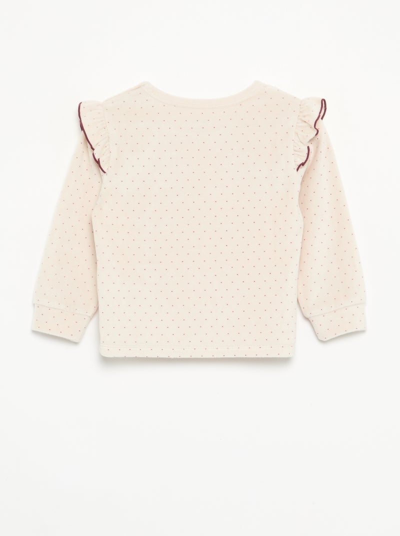 Pijama de 2 peças em veludo - Camisola com folhos nas cavas + calças Bege - Kiabi