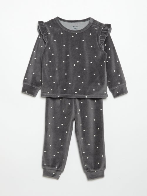 Pijama de 2 peças em veludo - Camisola com folhos nas cavas + calças - Kiabi Pijama de 2 peças em veludo - Camisola com folhos nas cavas + calças - Kiabi