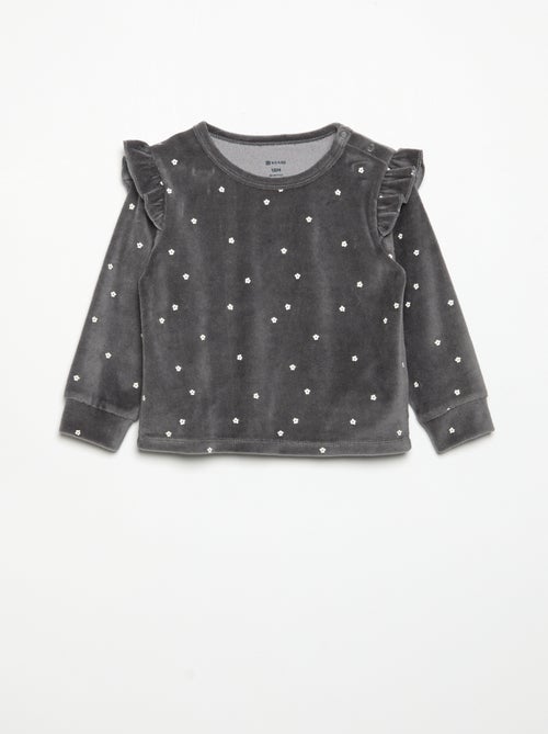 Pijama de 2 peças em veludo - Camisola com folhos nas cavas + calças - Kiabi Pijama de 2 peças em veludo - Camisola com folhos nas cavas + calças - Kiabi