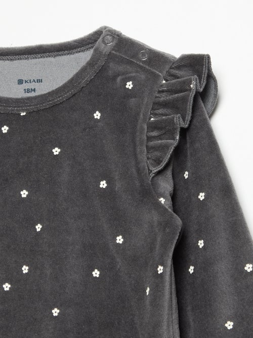 Pijama de 2 peças em veludo - Camisola com folhos nas cavas + calças - Kiabi Pijama de 2 peças em veludo - Camisola com folhos nas cavas + calças - Kiabi