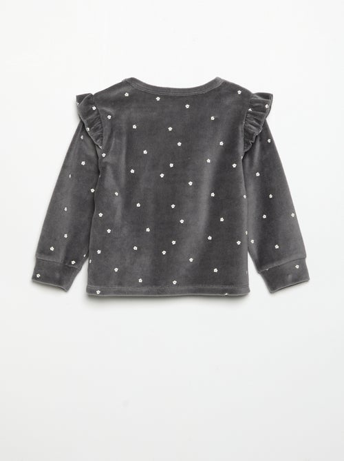 Pijama de 2 peças em veludo - Camisola com folhos nas cavas + calças - Kiabi Pijama de 2 peças em veludo - Camisola com folhos nas cavas + calças - Kiabi