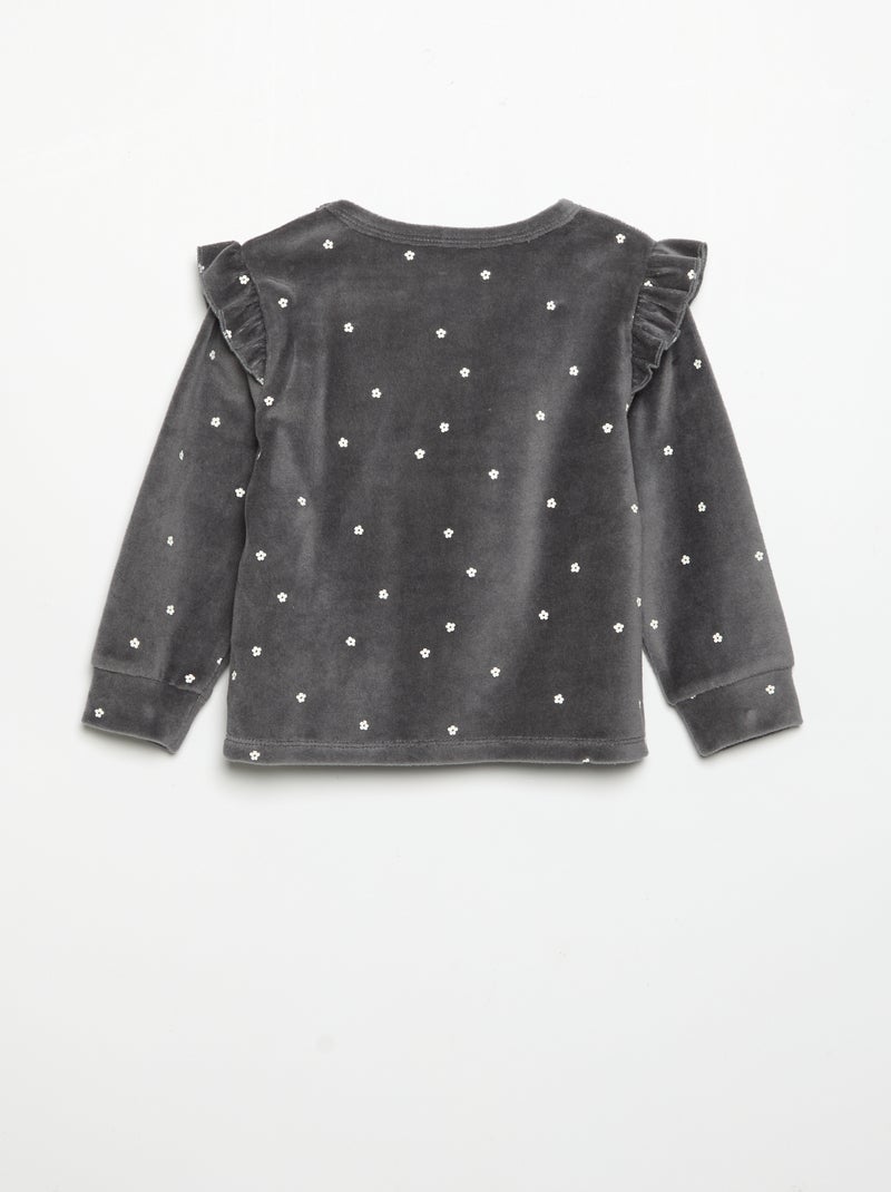 Pijama de 2 peças em veludo - Camisola com folhos nas cavas + calças Preto - Kiabi