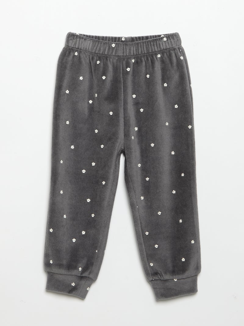 Pijama de 2 peças em veludo - Camisola com folhos nas cavas + calças Preto - Kiabi