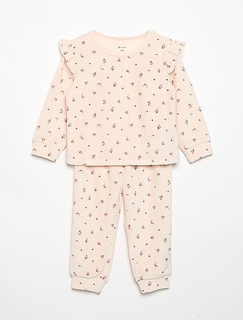 Pijama de 2 peças em veludo - Camisola com folhos nas cavas + calças
